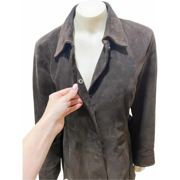 Vintage Banana Republic Women Large Brown Genuine Suede Leather Coat Jacket - Picture 2 of 16